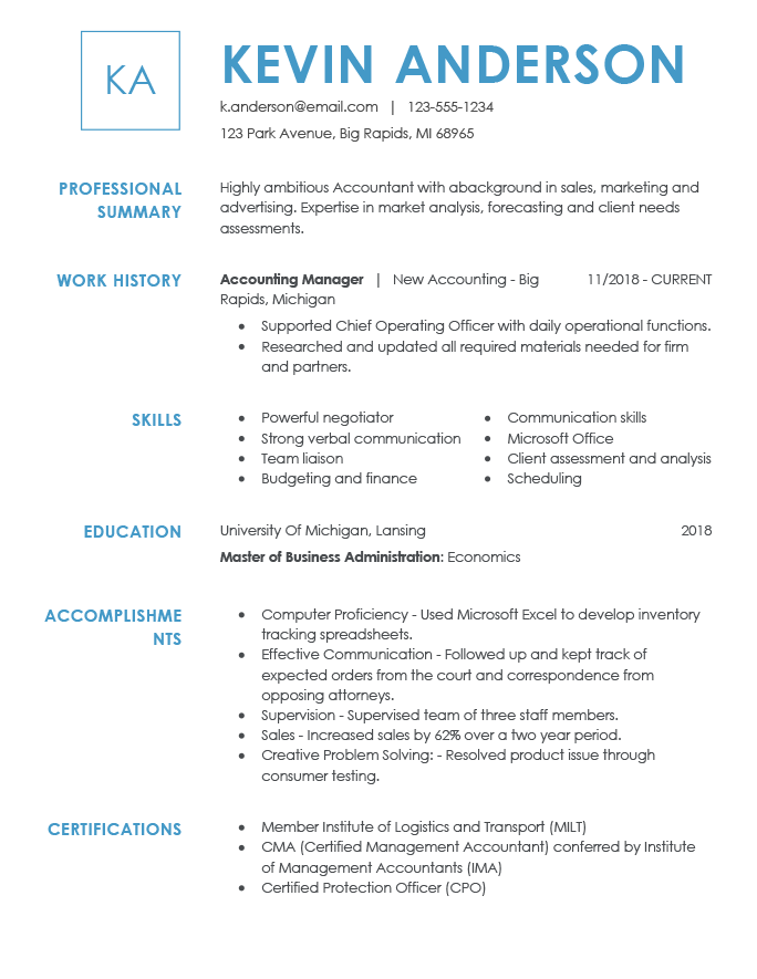 Accounting manager CV template