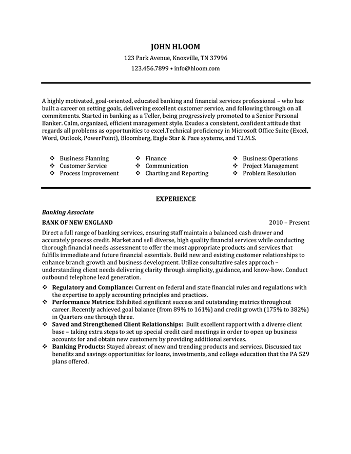 Banking Associate resume template