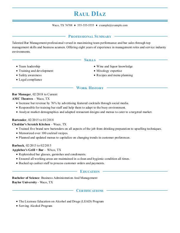 how to write a resume objective bartender