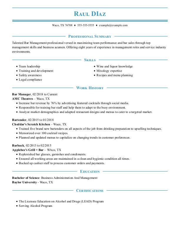 Bartender Free Resume Templates + HowTo Guide