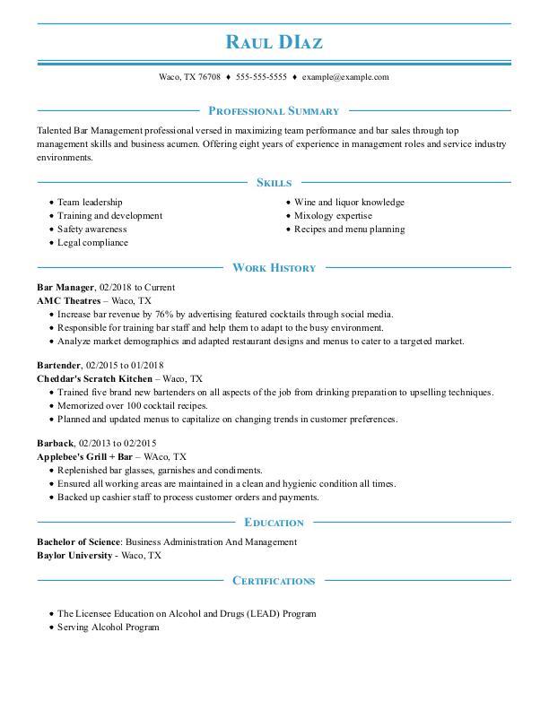 write a bartender resume