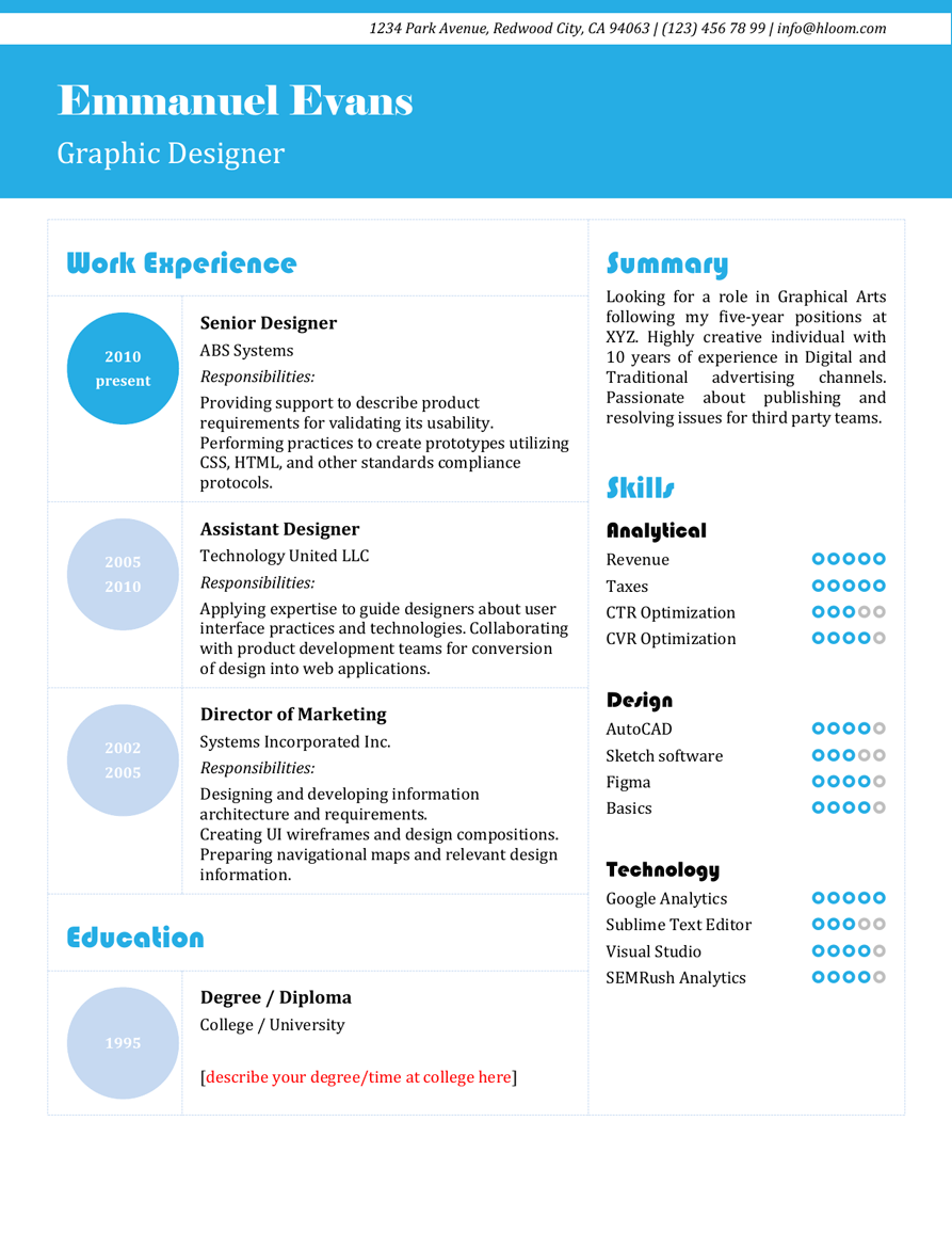 Bright Blue Resume Template
