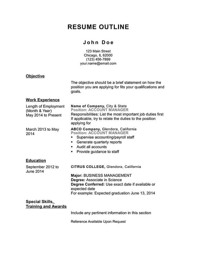 Business Management Chronological Resume Template