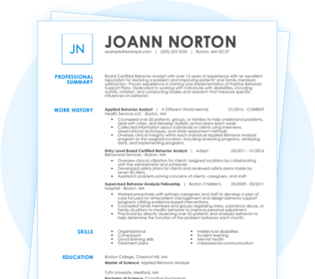 Certified behaviour analyst resume example