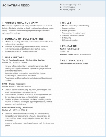 Certified office assistant resume sample
