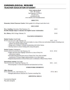 chronological resume young teacher example