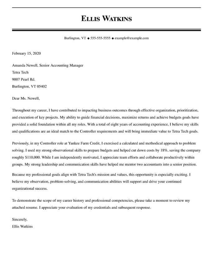 Finance Controller Cover Letter Examples / Controller Resume Example