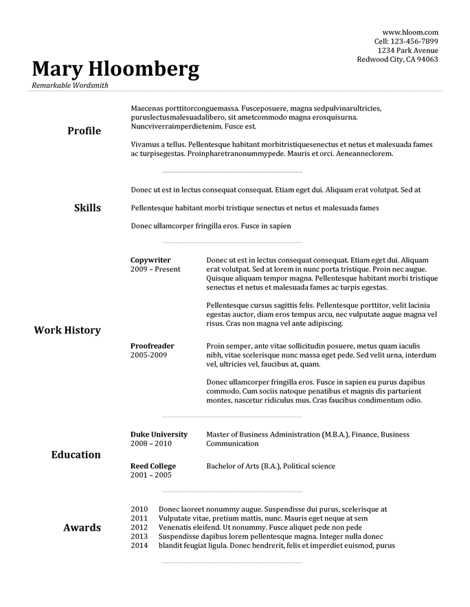 Copywriter Resume Template