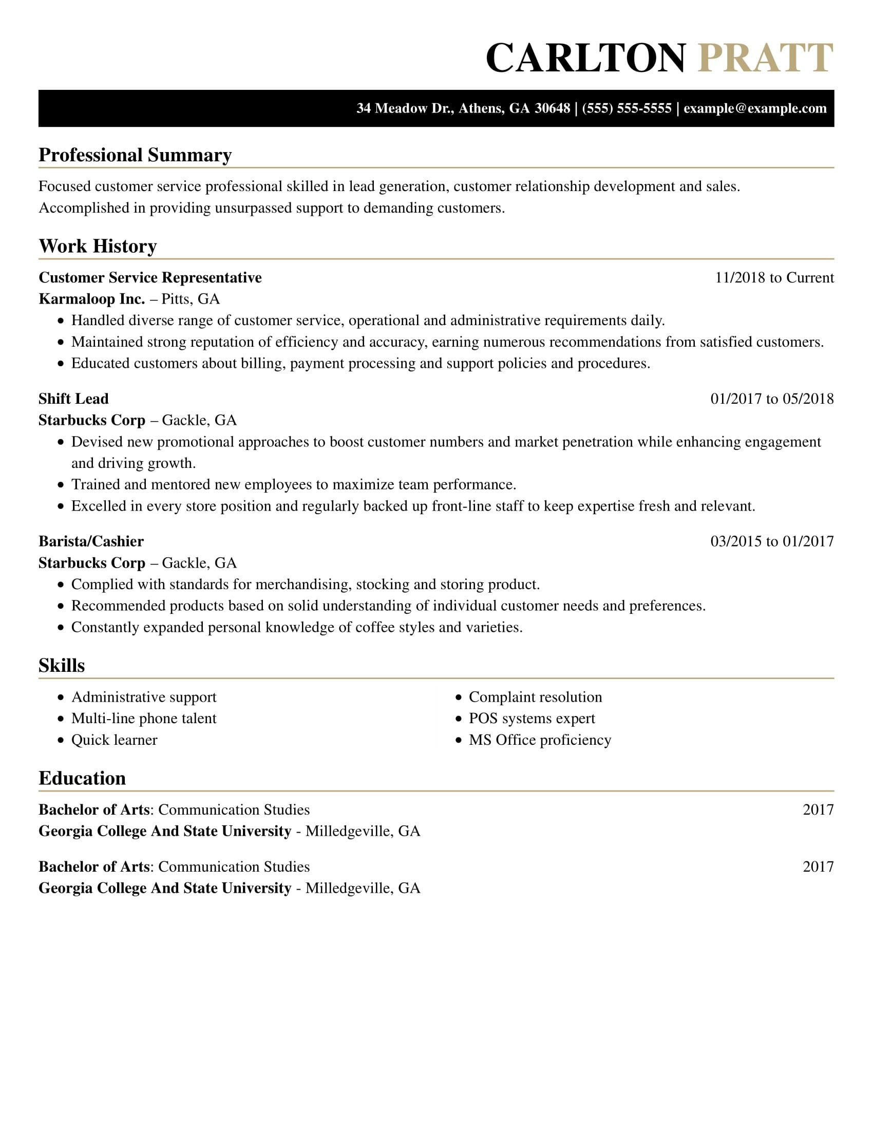Customer Service Officer chronological Resume Example