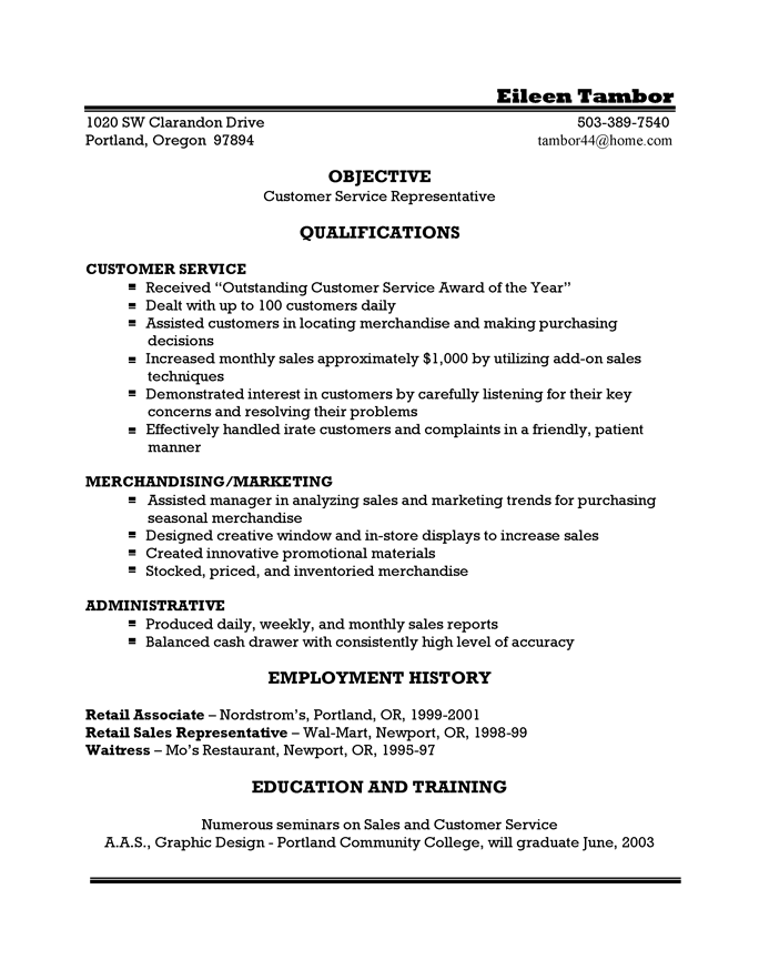 functional resume for customer service