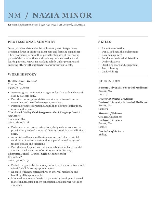 dentist resume example