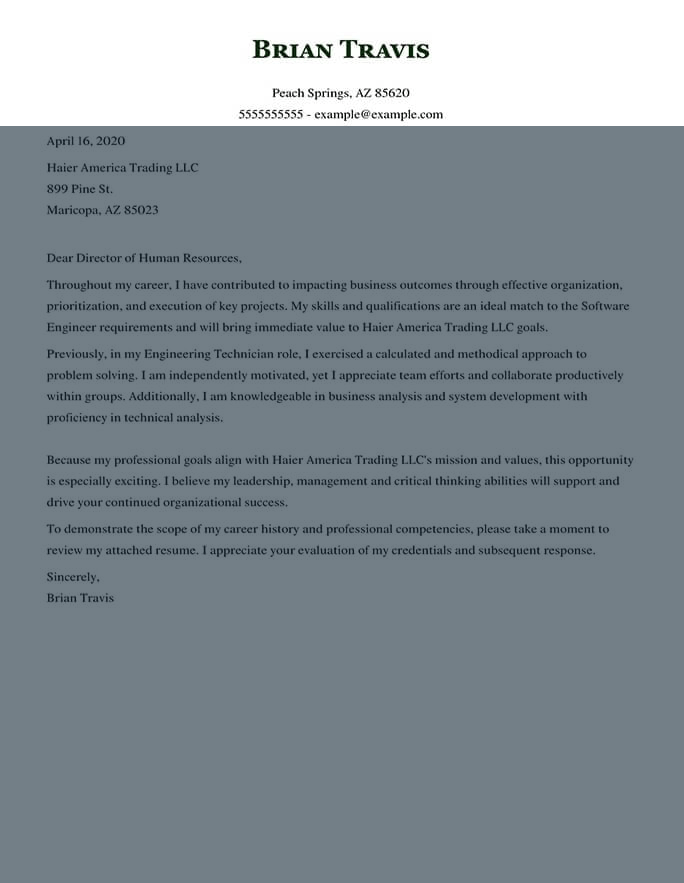 Software Engineer Cover Letter Example with Specific Job ...