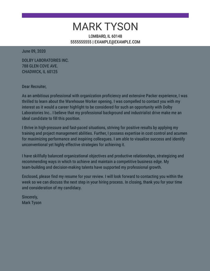 Warehouse Clerk Cover Letter Sample and Job-Seeking Tips ...