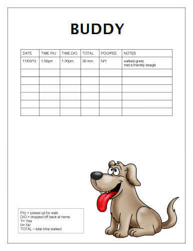 Free Printable Dog Walking Log Templates