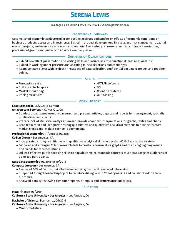 Economist | Free Resume Templates + How-To Guide