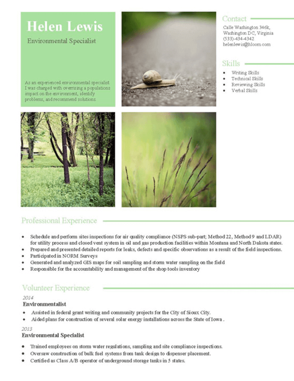 Environmental Specialist Resume Template
