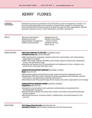 executive assistant resume structured HL