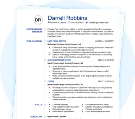 Experienced Fast Food Server Resume Sample
