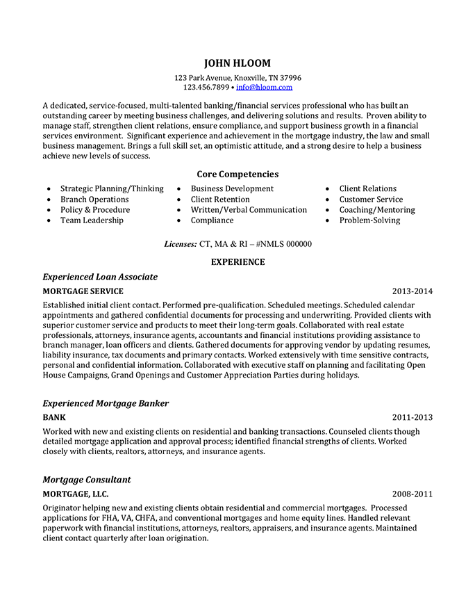 Experienced Loan Associate resume template