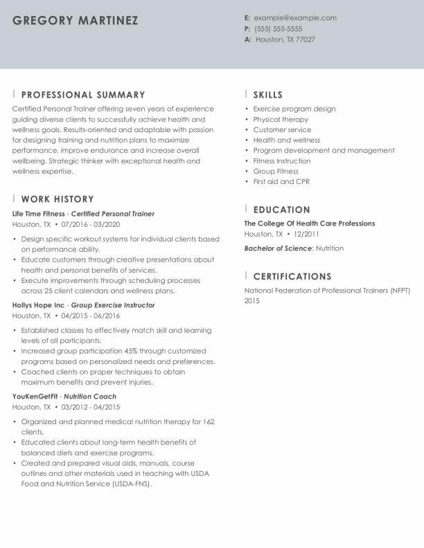 Experienced personal trainer resume template