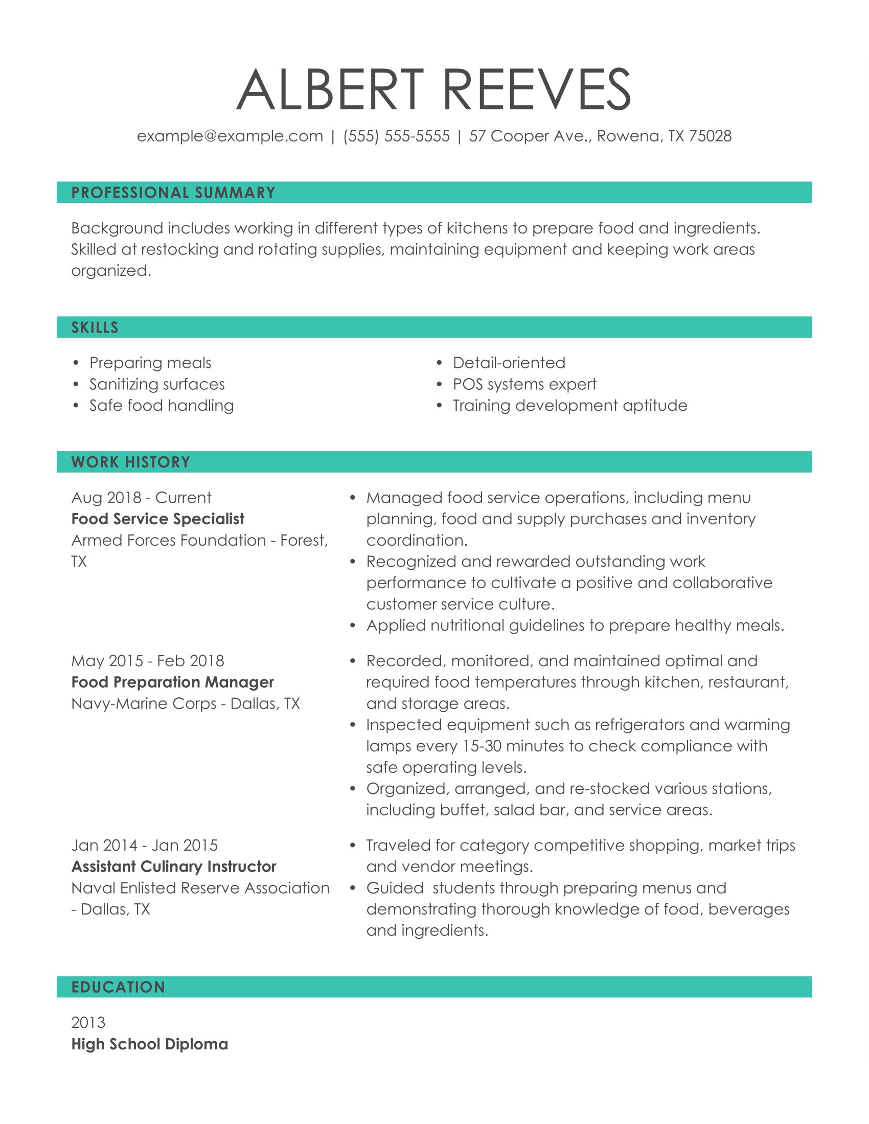 Core Competencies on a Resume - Food Service Operator Resume Template