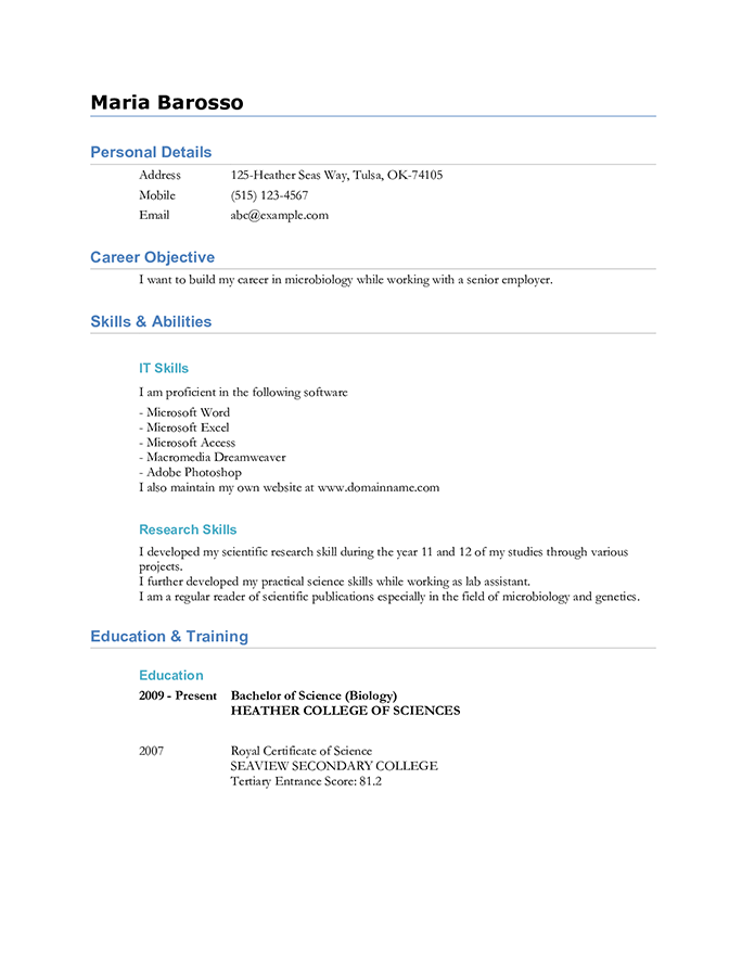General purpose graduate resume template