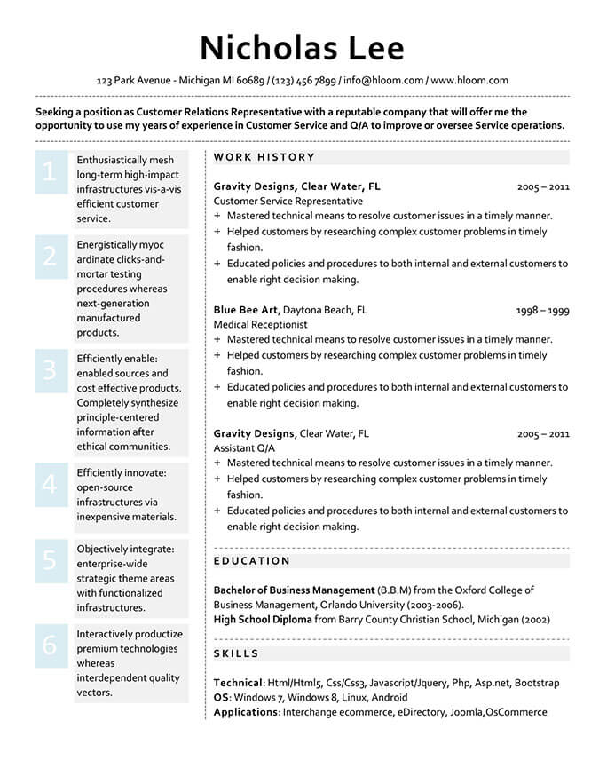 Refined Customer Relationship Representative Resume Sample