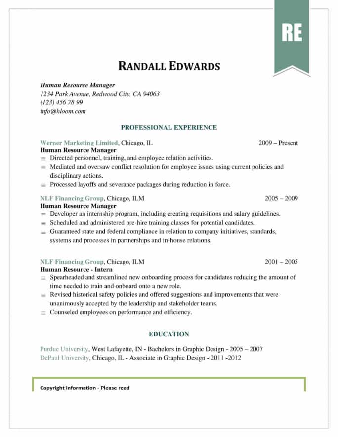 Experienced Human Resource Head Manager Resume Template