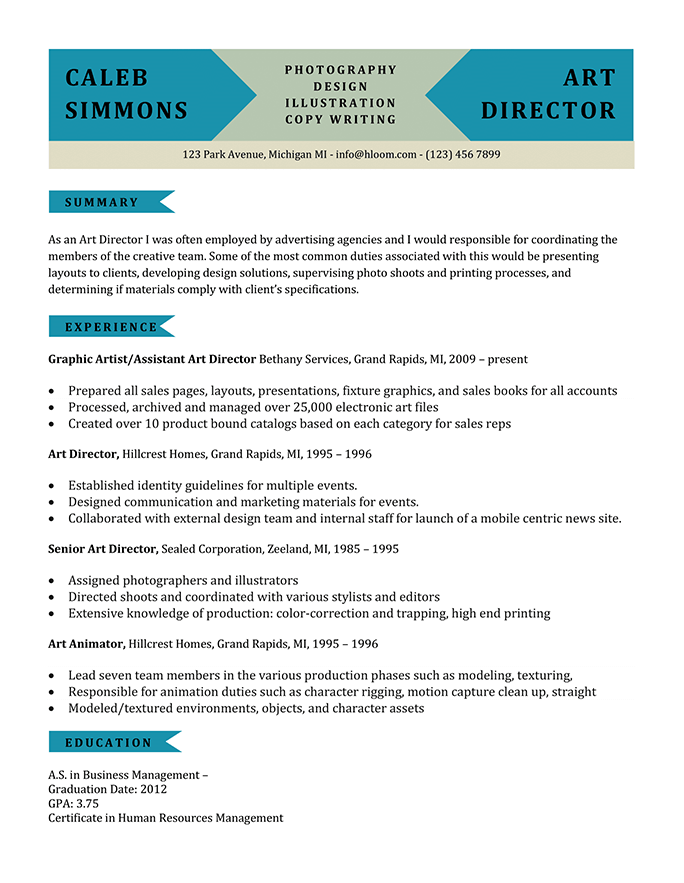 Graphic Artist Chronological Resume Template