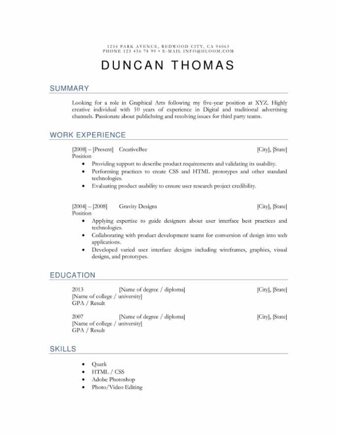 Graphical Arts Specialist Resume Template