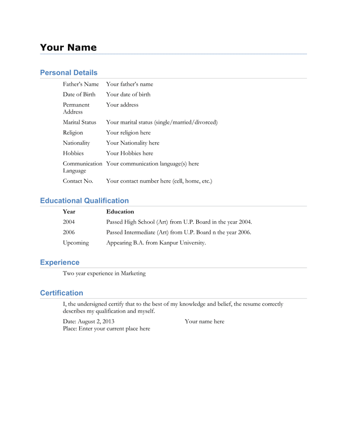 personal bio resume