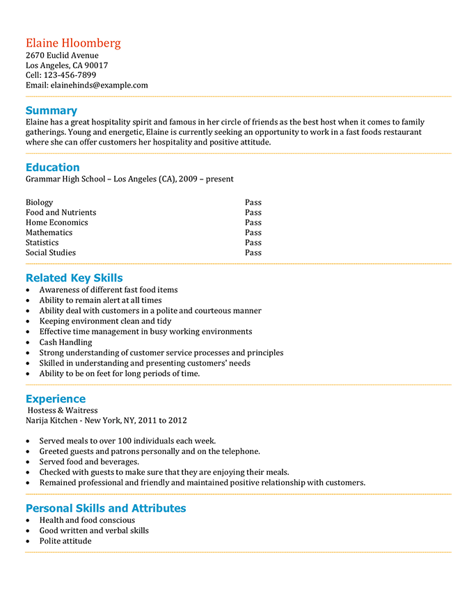 summary for resume for high school students