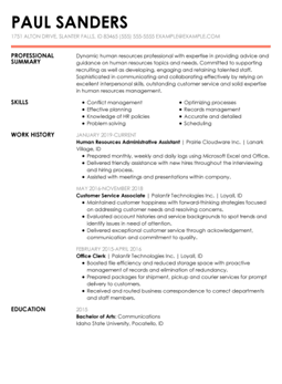 human resourcea minisatrative resume