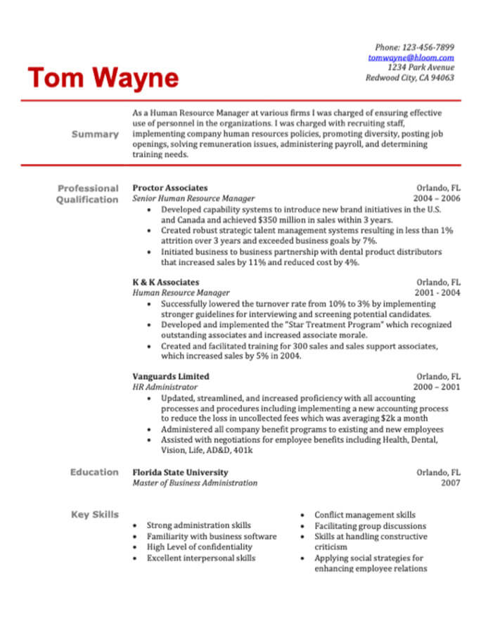 Human Resource Manager Resume Example
