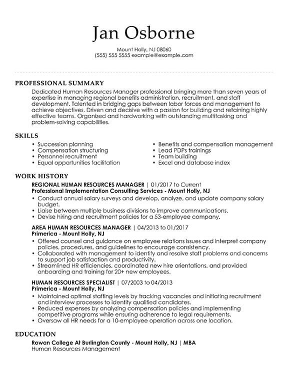 Human Resources Manager Combination Resume Sample