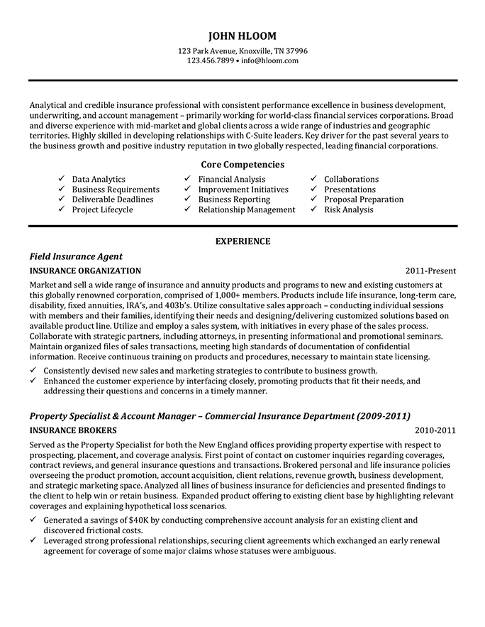 Insurance Agent resume template