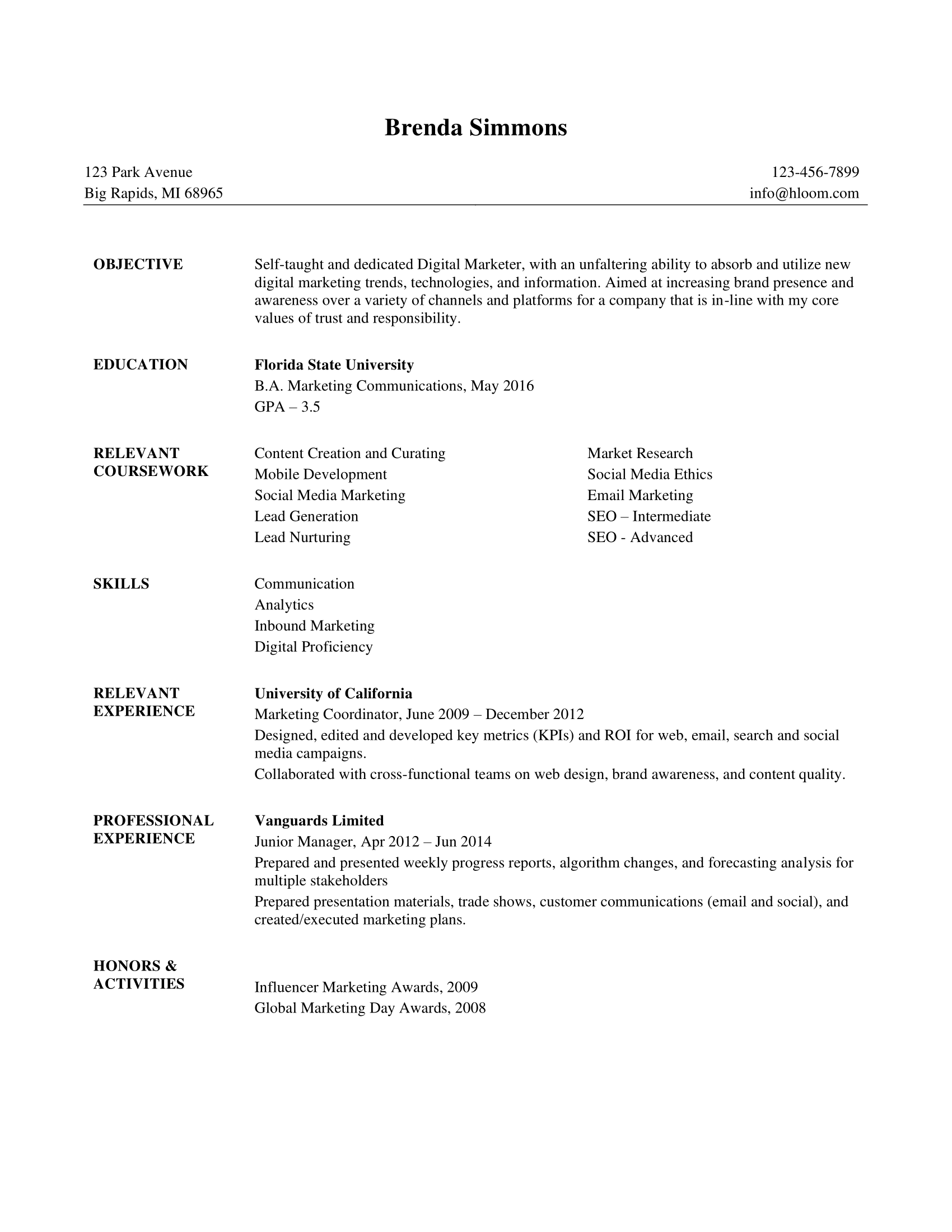 summary for resume internship