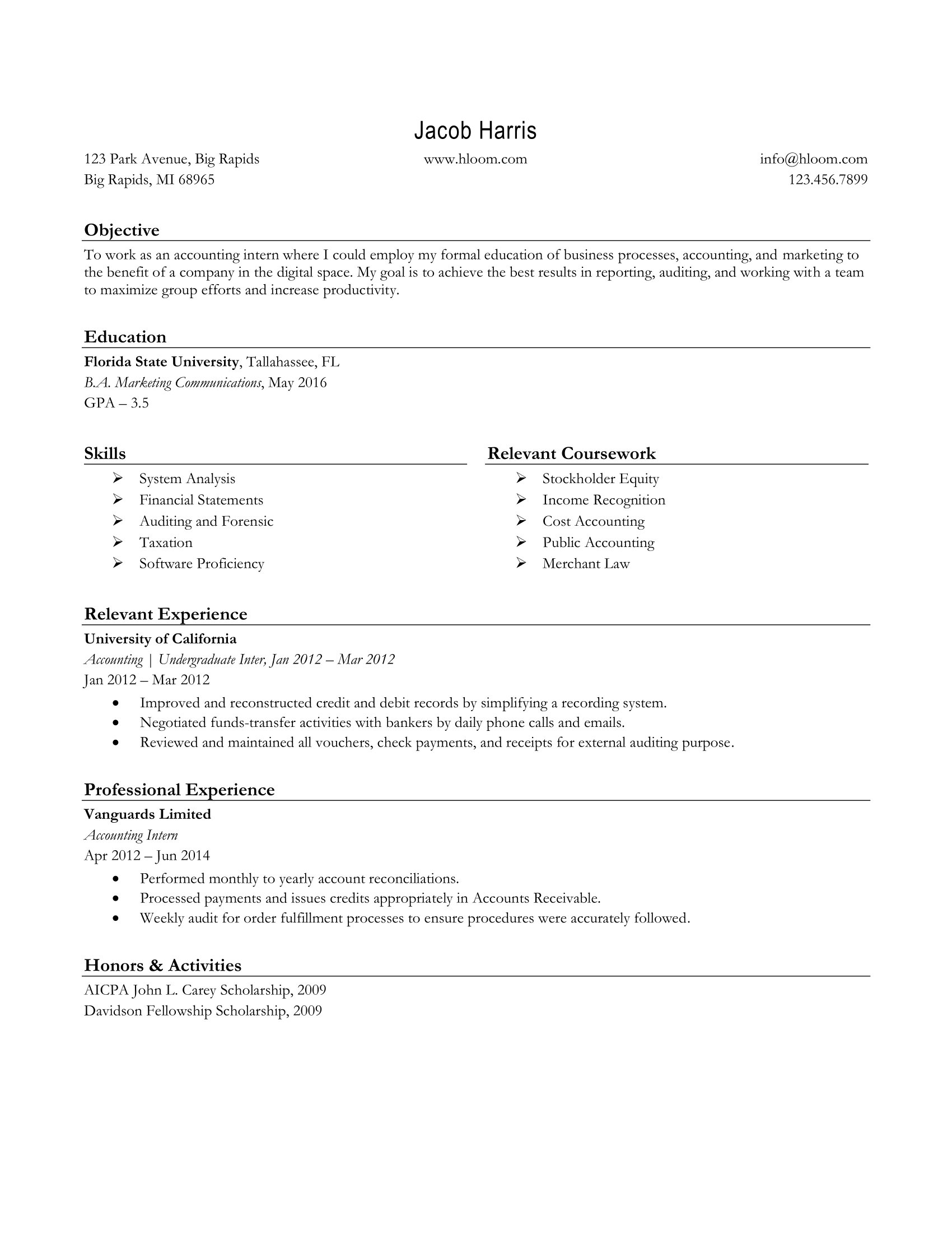 Accounting Student Resume Sample from www.hloom.com
