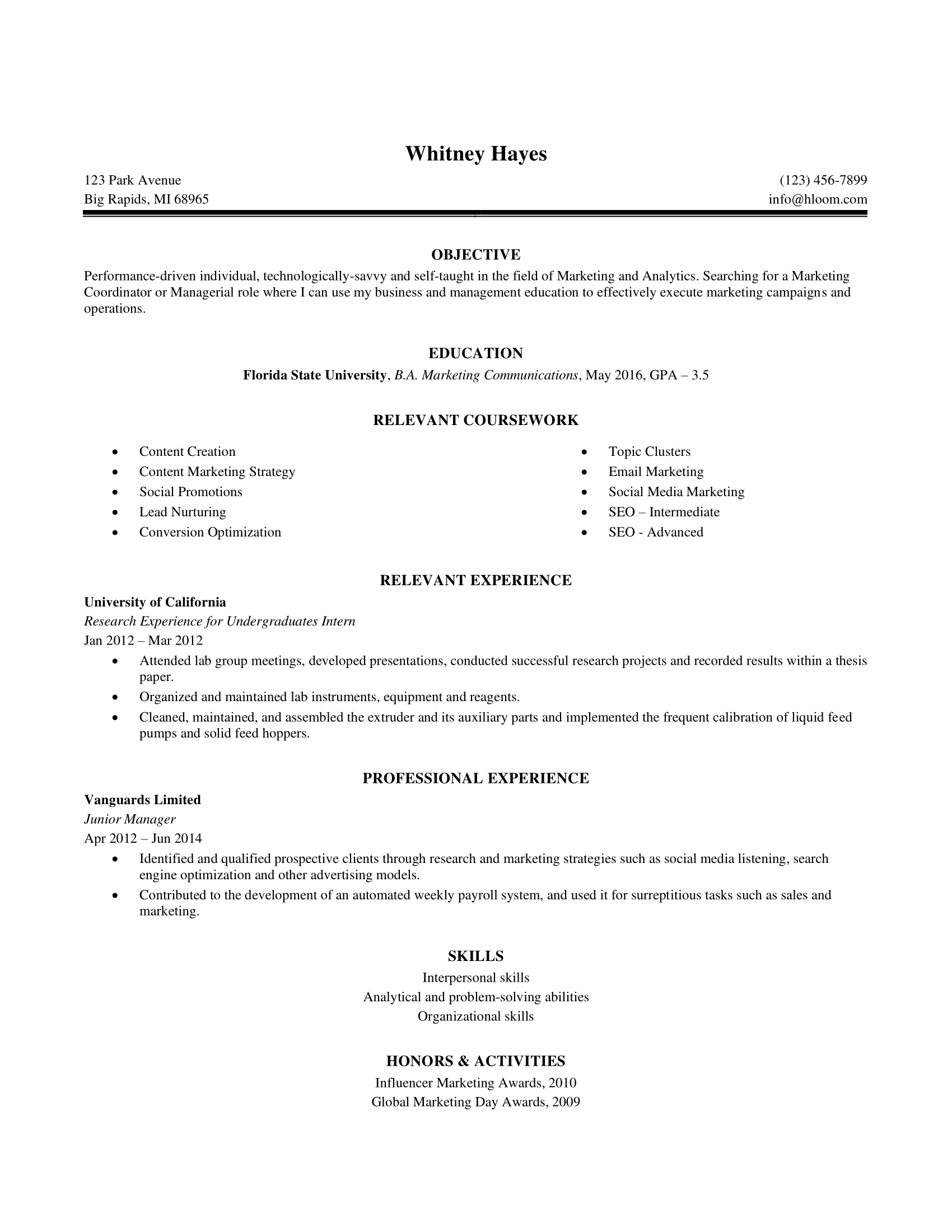 Internship Resume Template And Job Related Tips Hloom