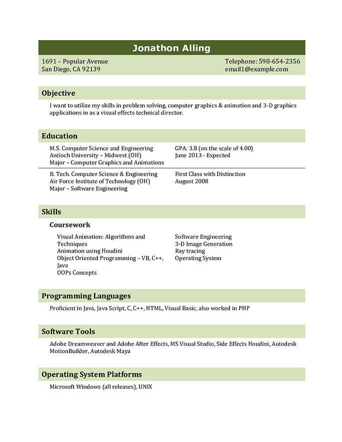 IT graduate resume template