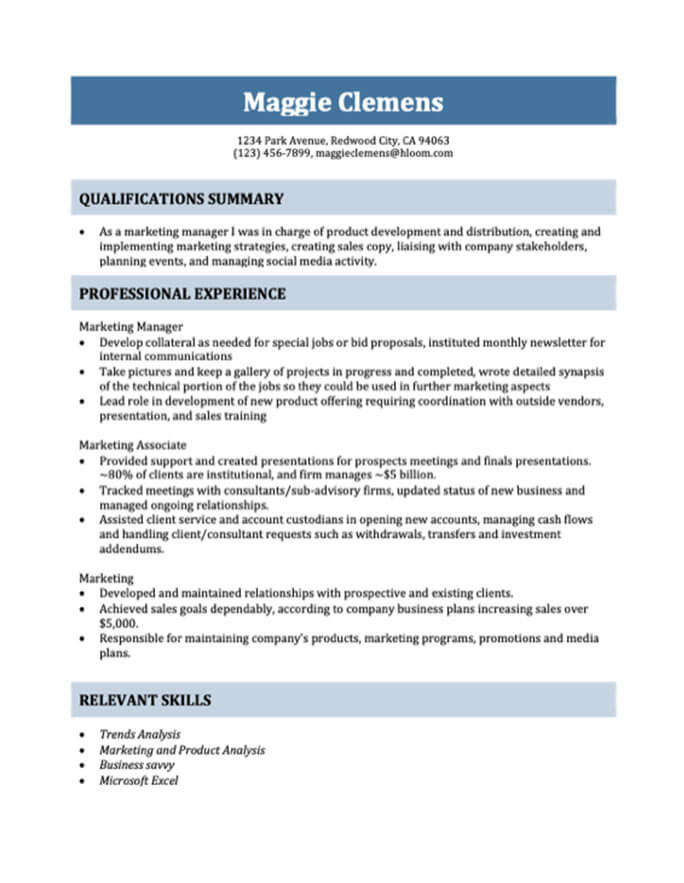 Marketing Manager Functional Resume Template