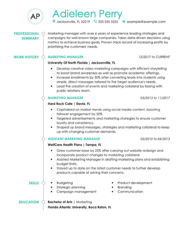 Marketing Manager Resume Example