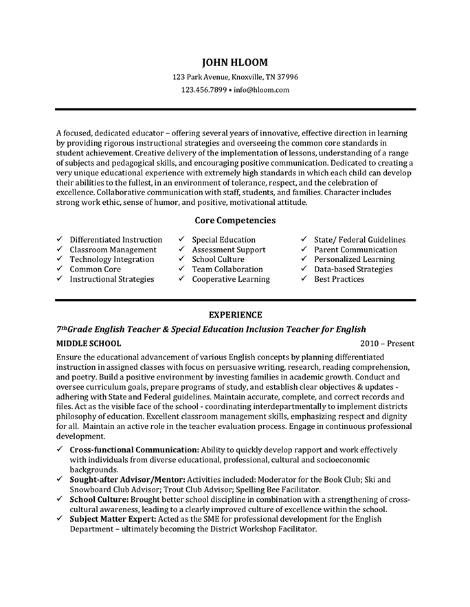 Middle School and High School Teacher resume template