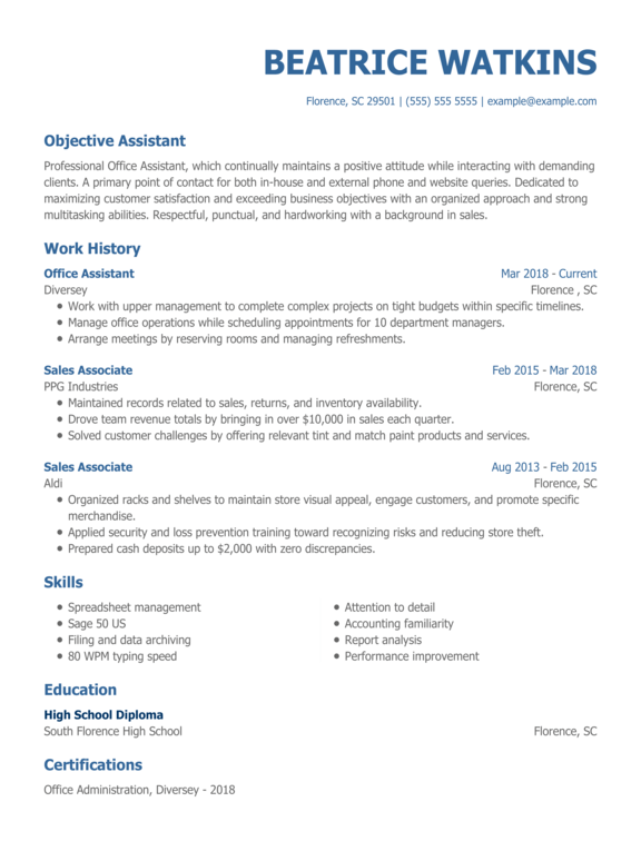Office Assistant Professional Resume Template