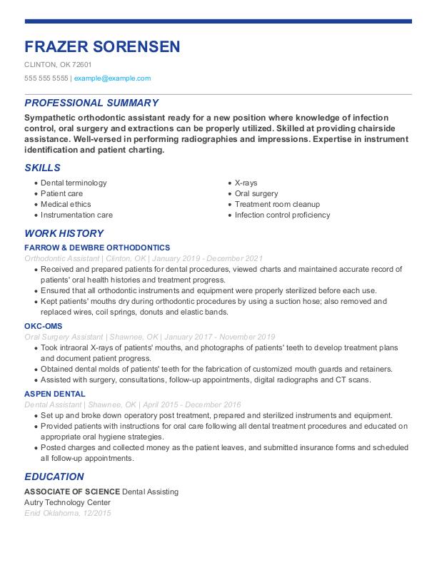 Orthodontic Assistant resume example