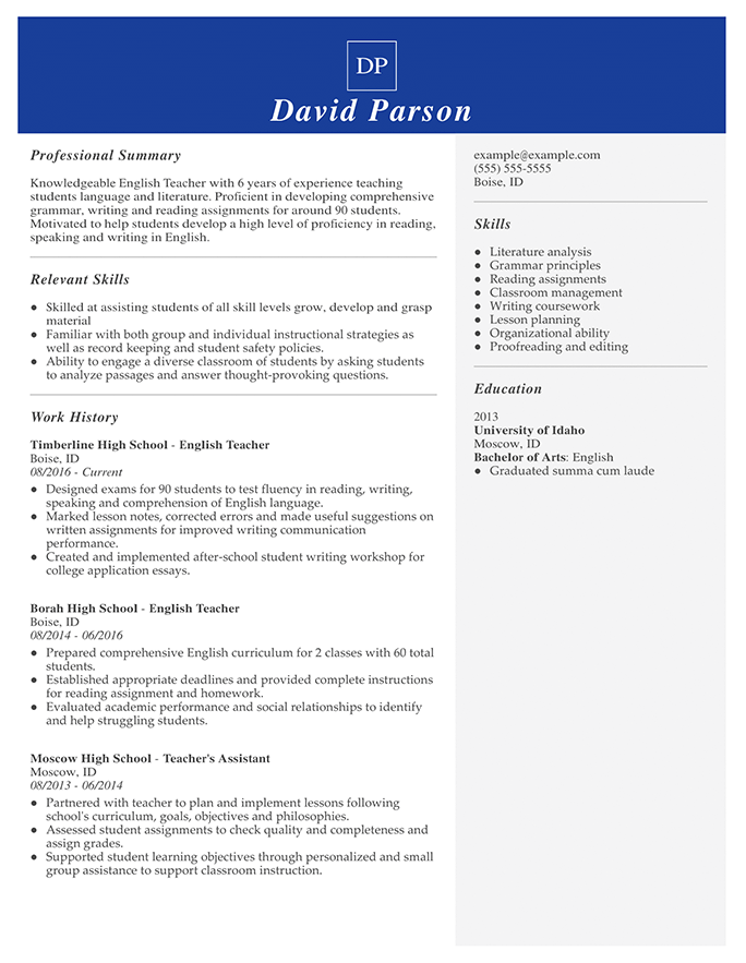 English Resume Template from www.hloom.com