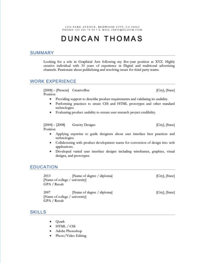 Professional Graphical Art Resume Sample