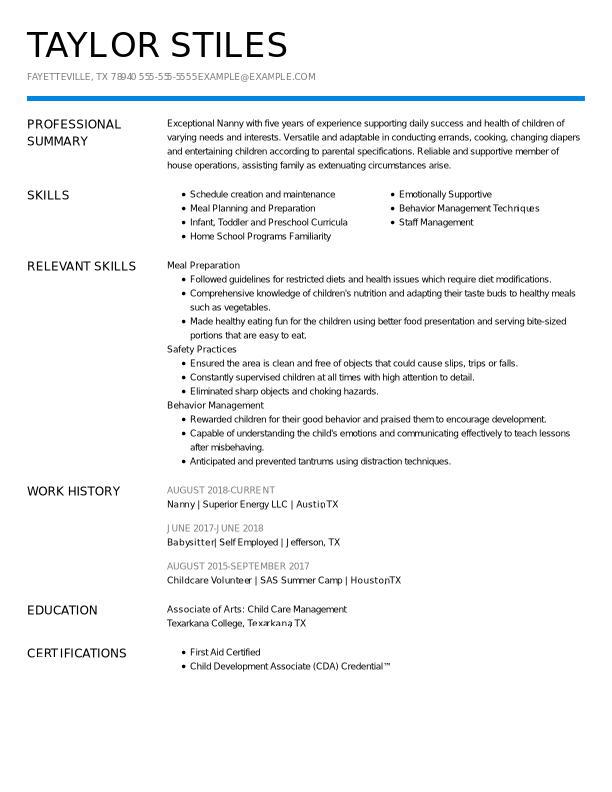 resume examples for babysitting jobs