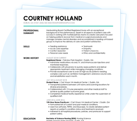 Qualified registered nurse combination resume sample