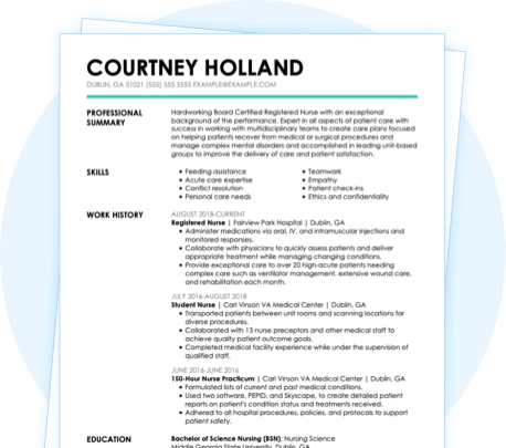 functional resume for nurses